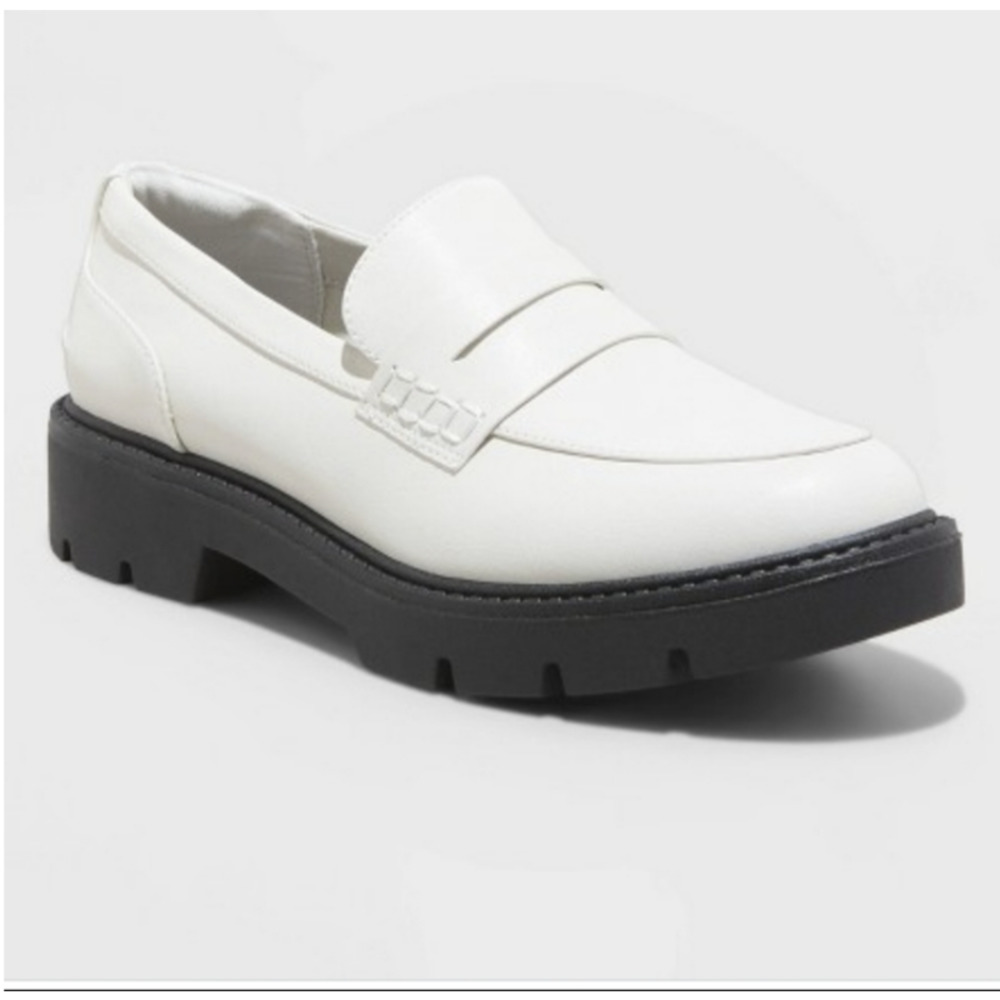 a new day White Penny Loafers with Black Lug Sole